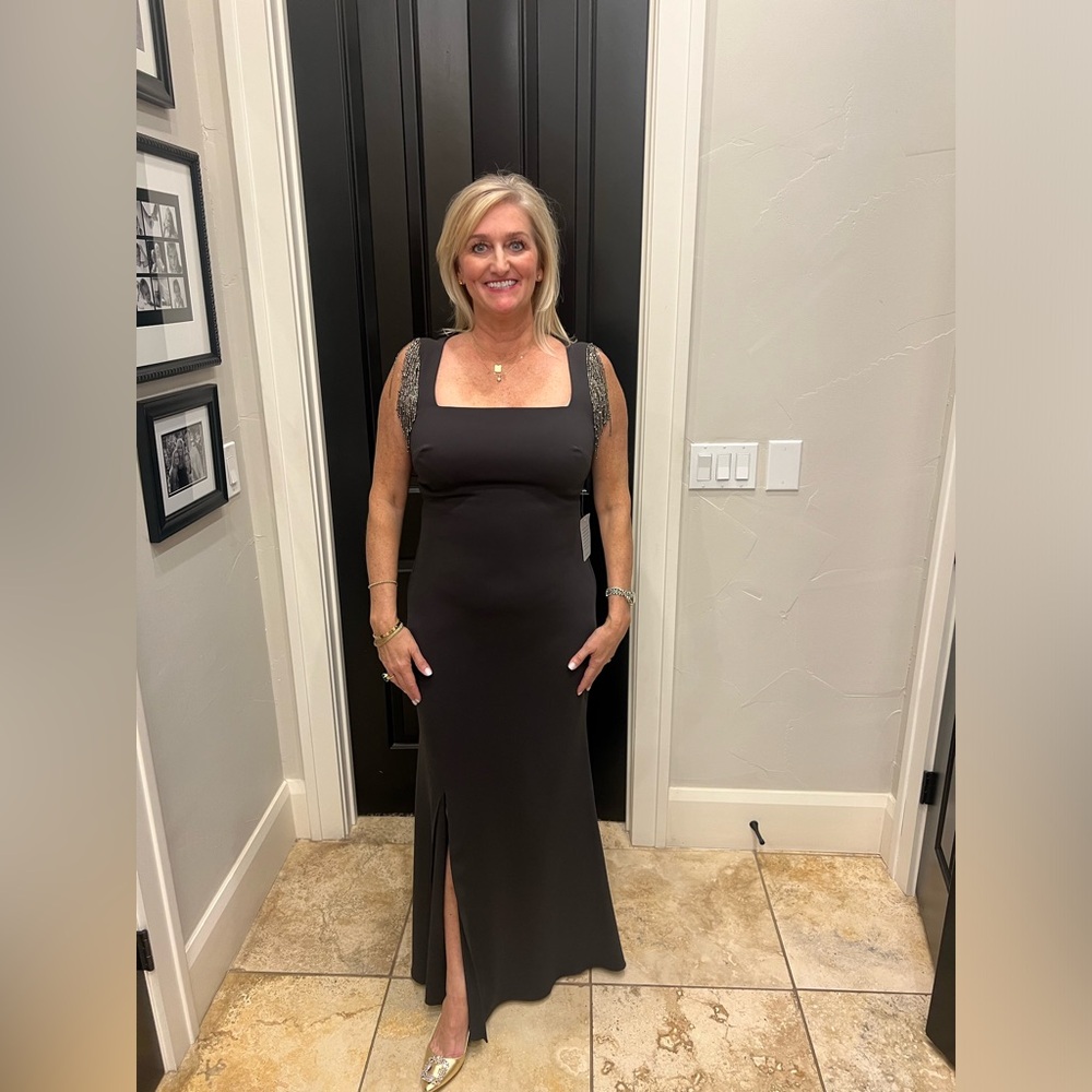 Never worn Badgley Mischka Charcoal Long dress